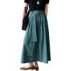 image:imageCHARTOU Women Denim Maxi Skirt Belted High Waist A Line Pleated Long Skirt with PocketsBlue