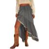image:imageCHARTOU Women Ruffle Peplum Denim Maxi Skirt Boho Drawstring Elastic High Waist Asymmetric Frayed Tiered SkirtGrey