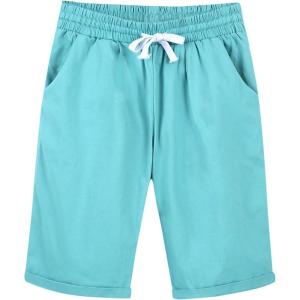 image:imageCHARTOU Womens Casual Elastic Waist KneeLength Curling Bermuda Shorts XXLarger Blue