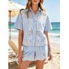 image:imageCHARTOU Women 2 Piece Sets Lace Eyelet Summer Outfits Button Down Shirt Striped Shorts Loose Lounge SetsBlue