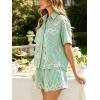 image:imageCHARTOU Women 2 Piece Sets Lace Eyelet Summer Outfits Button Down Shirt Striped Shorts Loose Lounge SetsGreen