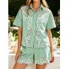 image:imageCHARTOU Women 2 Piece Sets Lace Eyelet Summer Outfits Button Down Shirt Striped Shorts Loose Lounge SetsGreen