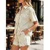 image:imageCHARTOU Women 2 Piece Sets Lace Eyelet Summer Outfits Button Down Shirt Striped Shorts Loose Lounge SetsKhaki