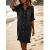 image:imageCHARTOU Women Midi Denim Shirt Dress Short Sleeve Button Down Ruffle Trim Shift Summer Lightweight Jean DressBlack