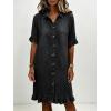 image:imageCHARTOU Women Midi Denim Shirt Dress Short Sleeve Button Down Ruffle Trim Shift Summer Lightweight Jean DressBlack