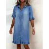 image:imageCHARTOU Women Midi Denim Shirt Dress Short Sleeve Button Down Ruffle Trim Shift Summer Lightweight Jean DressBlue