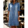 image:imageCHARTOU Women Midi Denim Shirt Dress Short Sleeve Button Down Ruffle Trim Shift Summer Lightweight Jean DressBlue