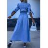 image:imageCHARTOU Women Short Sleeve Button Down Shirt Dress Denim Maxi Dress High Waist Long Ruffle Jean Dress Tunic SummerBlue