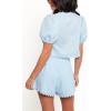 image:imageCHARTOU Women Summer Hollow Out Two Pieces Short Set Tie Front Top Ric Rac Shorts Lounge SetBlue