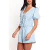 image:imageCHARTOU Women Summer Hollow Out Two Pieces Short Set Tie Front Top Ric Rac Shorts Lounge SetBlue