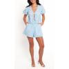 image:imageCHARTOU Women Summer Hollow Out Two Pieces Short Set Tie Front Top Ric Rac Shorts Lounge SetBlue