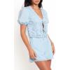 image:imageCHARTOU Women Summer Hollow Out Two Pieces Short Set Tie Front Top Ric Rac Shorts Lounge SetBlue