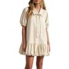 image:imageCHARTOU Women Summer Denim Mini Dress Puff Short Sleeve Button Down Bubble Shirt Jean Dress with PocketsBeige