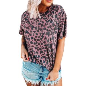 image:imageCHARTOU Womens Summer Loose Leopard Print T Shirt Casual Short Sleeve Round Neck Blouse TeesPink