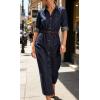 image:imageCHARTOU Womens Denim Shirt Midi Dress Adjustable Sleeve Casual Button Down Jean Dress ALine Shift Denim DressesDark Blue