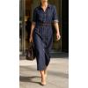 image:imageCHARTOU Womens Denim Shirt Midi Dress Adjustable Sleeve Casual Button Down Jean Dress ALine Shift Denim DressesDark Blue