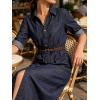 image:imageCHARTOU Womens Denim Shirt Midi Dress Adjustable Sleeve Casual Button Down Jean Dress ALine Shift Denim DressesDark Blue