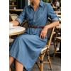 image:imageCHARTOU Womens Denim Shirt Midi Dress Adjustable Sleeve Casual Button Down Jean Dress ALine Shift Denim DressesLight Blue