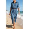 image:imageCHARTOU Womens Denim Shirt Midi Dress Adjustable Sleeve Casual Button Down Jean Dress ALine Shift Denim DressesLight Blue