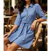 image:imageCHARTOU Womens Striped Shirt Dress Tie Waist Summer Casual Beach Sundresses 34 Sleeve Button Down Mini Dress with BeltBlue