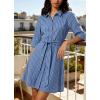 image:imageCHARTOU Womens Striped Shirt Dress Tie Waist Summer Casual Beach Sundresses 34 Sleeve Button Down Mini Dress with BeltBlue