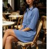 image:imageCHARTOU Womens Striped Shirt Dress Tie Waist Summer Casual Beach Sundresses 34 Sleeve Button Down Mini Dress with BeltBlue