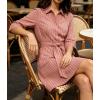 image:imageCHARTOU Womens Striped Shirt Dress Tie Waist Summer Casual Beach Sundresses 34 Sleeve Button Down Mini Dress with BeltCoral
