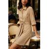 image:imageCHARTOU Womens Striped Shirt Dress Tie Waist Summer Casual Beach Sundresses 34 Sleeve Button Down Mini Dress with BeltKhaki