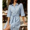 image:imageCHARTOU Womens Striped Shirt Dress Tie Waist Summer Casual Beach Sundresses 34 Sleeve Button Down Mini Dress with BeltLight Blue