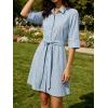 image:imageCHARTOU Womens Striped Shirt Dress Tie Waist Summer Casual Beach Sundresses 34 Sleeve Button Down Mini Dress with BeltLight Blue
