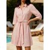 image:imageCHARTOU Womens Striped Shirt Dress Tie Waist Summer Casual Beach Sundresses 34 Sleeve Button Down Mini Dress with BeltPink
