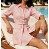 image:imageCHARTOU Womens Striped Shirt Dress Tie Waist Summer Casual Beach Sundresses 34 Sleeve Button Down Mini Dress with BeltPink