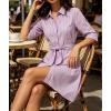 image:imageCHARTOU Womens Striped Shirt Dress Tie Waist Summer Casual Beach Sundresses 34 Sleeve Button Down Mini Dress with BeltPurple