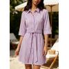 image:imageCHARTOU Womens Striped Shirt Dress Tie Waist Summer Casual Beach Sundresses 34 Sleeve Button Down Mini Dress with BeltPurple