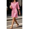 image:imageCHARTOU Womens Striped Shirt Dress Tie Waist Summer Casual Beach Sundresses 34 Sleeve Button Down Mini Dress with BeltRose