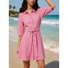 image:imageCHARTOU Womens Striped Shirt Dress Tie Waist Summer Casual Beach Sundresses 34 Sleeve Button Down Mini Dress with BeltRose