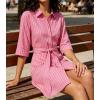image:imageCHARTOU Womens Striped Shirt Dress Tie Waist Summer Casual Beach Sundresses 34 Sleeve Button Down Mini Dress with BeltRose