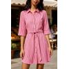 image:imageCHARTOU Womens Striped Shirt Dress Tie Waist Summer Casual Beach Sundresses 34 Sleeve Button Down Mini Dress with BeltRose