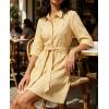 image:imageCHARTOU Womens Striped Shirt Dress Tie Waist Summer Casual Beach Sundresses 34 Sleeve Button Down Mini Dress with BeltYellow