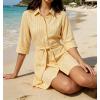 image:imageCHARTOU Womens Striped Shirt Dress Tie Waist Summer Casual Beach Sundresses 34 Sleeve Button Down Mini Dress with BeltYellow