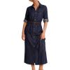 image:imageCHARTOU Womens Denim Shirt Midi Dress Adjustable Sleeve Casual Button Down Jean Dress ALine Shift Denim DressesDark Blue
