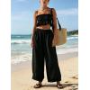 image:imageCHARTOU Summer Cotton Linen Pants Women Elastic High Waist Balloon Wide Leg Palazzo Trousers with PocketsBlack