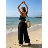 image:imageCHARTOU Summer Cotton Linen Pants Women Elastic High Waist Balloon Wide Leg Palazzo Trousers with PocketsBlack