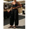 image:imageCHARTOU Summer Cotton Linen Pants Women Elastic High Waist Balloon Wide Leg Palazzo Trousers with PocketsBlack