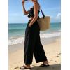 image:imageCHARTOU Summer Cotton Linen Pants Women Elastic High Waist Balloon Wide Leg Palazzo Trousers with PocketsBlack