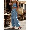 image:imageCHARTOU Summer Cotton Linen Pants Women Elastic High Waist Balloon Wide Leg Palazzo Trousers with PocketsBlue