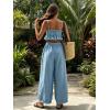 image:imageCHARTOU Summer Cotton Linen Pants Women Elastic High Waist Balloon Wide Leg Palazzo Trousers with PocketsBlue