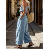 image:imageCHARTOU Summer Cotton Linen Pants Women Elastic High Waist Balloon Wide Leg Palazzo Trousers with PocketsBlue