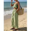 image:imageCHARTOU Summer Cotton Linen Pants Women Elastic High Waist Balloon Wide Leg Palazzo Trousers with PocketsGreen