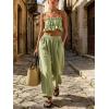 image:imageCHARTOU Summer Cotton Linen Pants Women Elastic High Waist Balloon Wide Leg Palazzo Trousers with PocketsGreen